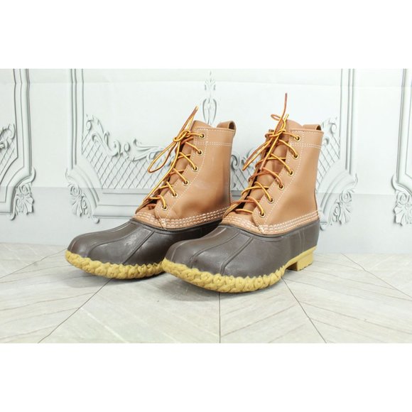 LL Bean 8" Insulated Brown Leather Lace up Ankle Duck Boots Size 8 M - Picture 2 of 9
